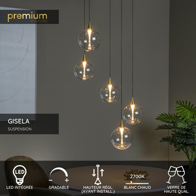 Lucide GISELA - Suspension - Ø 48 cm - LED Dim. - 5x3,8W 2700K - Transparent | Premium